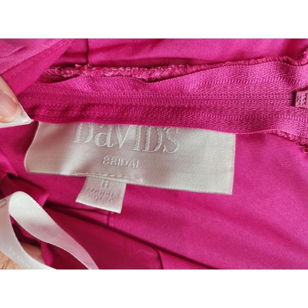 David's‎ Bridal Girls Bridesmaid Dress 6 Pink Long Crinckle Cascading Sleeveless - Picture 7 of 11